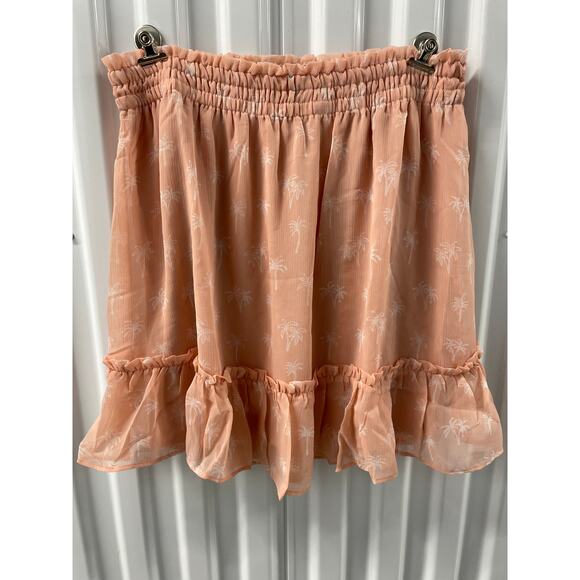 LC Lauren Conrad Lined Ruffled Palm Tree Print Mini Skirt Size L - Picture 1 of 7